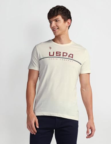 U.S. POLO ASSN. Mens Solid Half Sleeve Brand Carrier Round Neck T-Shirts (UDTSHS0886_Off White_L)