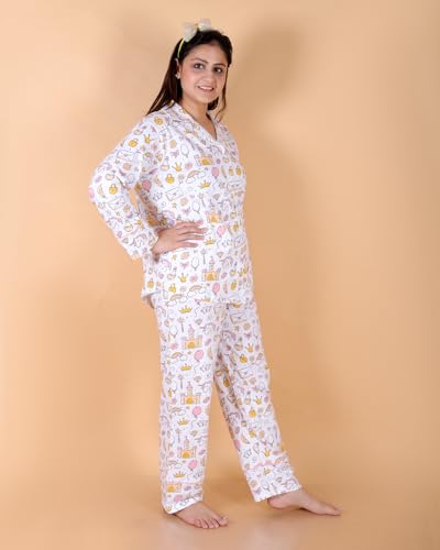 The Mom Store Womens Pajama Set Comfortable Sleepwear Includes Shirt & Pant (Robo Club - XL)