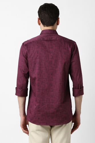 Men Maroon Slim Fit Print Full Sleeves Casual Shirt
