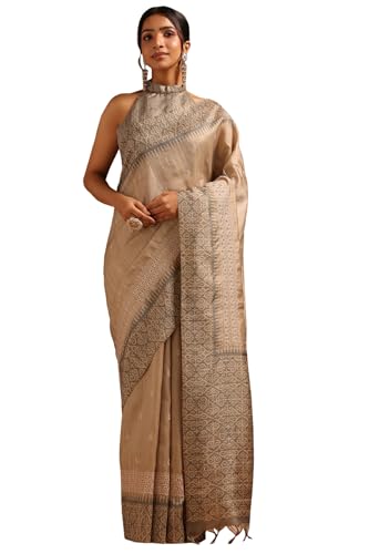Soch Womens Grey Tussar Floral Embroidered Saree