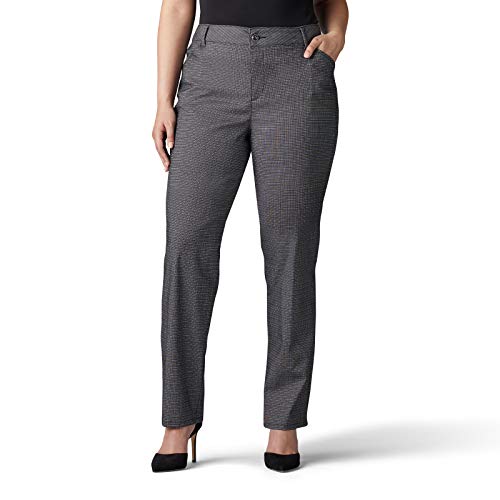 Lee Women's Plus Size Relaxed Fit All Day Straight Leg Pant, Black/White Rockhill Plaid, 28