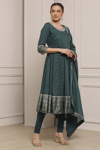 Biba Women's Cotton Kurta Set (SKDNOR30863AW25TEL_Teal Green