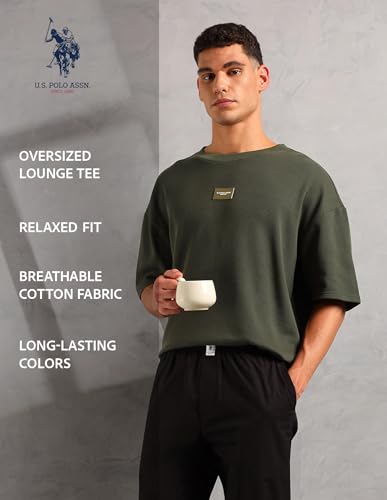 U.S. Polo ASSN. Men's PE001 Premium Cotton-Rich Everyday Comfort Oversized T-Shirt (PE001-PL_Olive_M)
