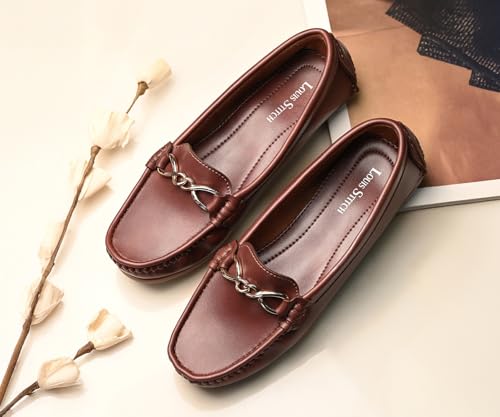 LOUIS STITCH Women's Tan Premium Slip-On Loafers with Buckle | Elegant Solid Slip-On Comfort Shoes for Casual and Formal Wear | Slip-On Loafer Shoes for Women | LSLD-BLR-HS02-TN | UK-7