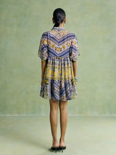 Aarke Ritu Kumar Blue Exotic Floral Short Dress with Camisole