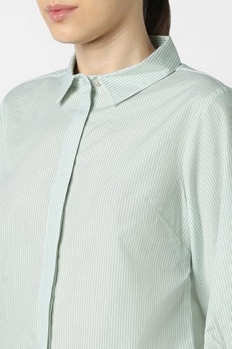 Van Heusen Women Green Stripe 3/4th Sleeves Formal Shirt