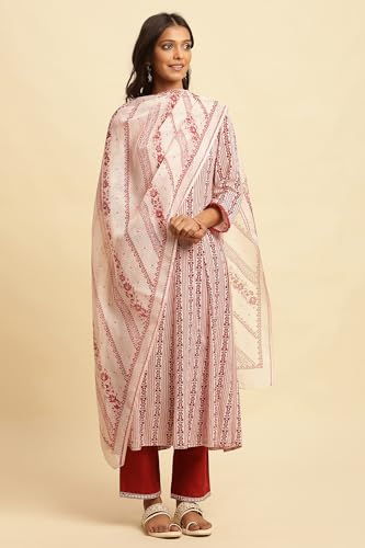 W for Women White Geometric Print Kota Dupatta_24FEW82193-123016_Free Size