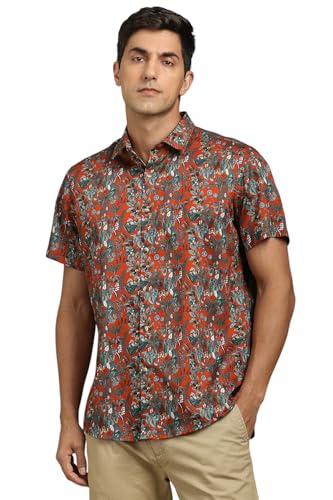 Louis Philippe Men Red Print Half Sleeves Casual Shirt