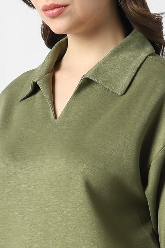 Women Olive Solid Formal Stylized Neck Top