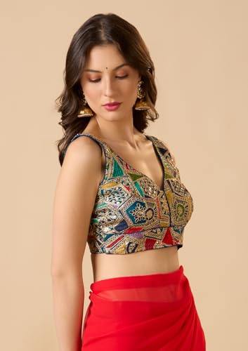 S SALWAR STUDIO Royal Blue Georgette Sweetheart Neck Sleeveless Readymade Blouse