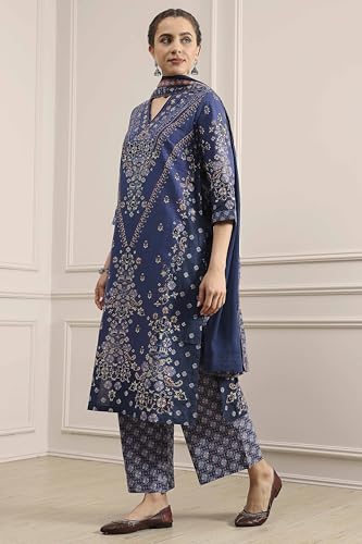 Biba Women's Cotton Kurta Set (SKDVINWIN30551AW25BLU_Blue