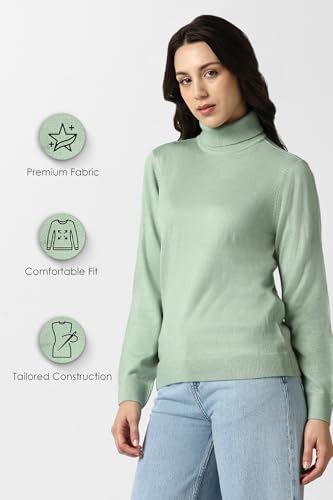 Van Heusen Women's Acrylic Turtle Neck Sweater (VWSWURGF121403_Light Green