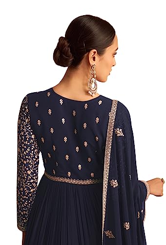 RUDRAPRAYAG Georgette and Santoon Anarkali Gown for Women | Semi Stitched Anarkali Gown | Maxi Gown for Women 2026 | Gown in Clothing & Accessories Blue