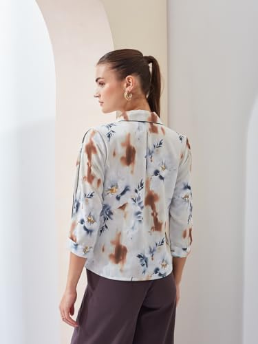 Latin Quarters Women's Off White 3/4Th Sleeves V-Neck Casual Printed Top_XL