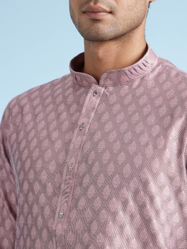 DIWAS BY MANYAVAR Men's Viscose Blend Self Design Kurta Pyjama Set (Pink,M)