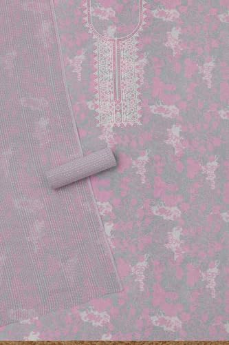 Soch Womens Pink Cotton Floral Dress Material With Machine Embroidery and Thread Work