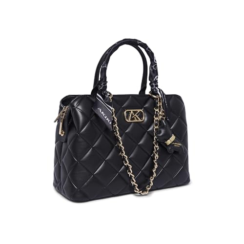 Akiki London Women's Waterloo 13 Satchel Handbag|Quilted Pattern|comes with Scarf and Dog Charm|Metal Detailling|Premium Office Handbag for Women