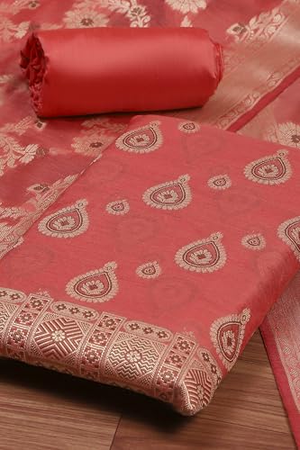 BIBA Women Red Chanderi Unstitched Suit Set_FREE SIZE