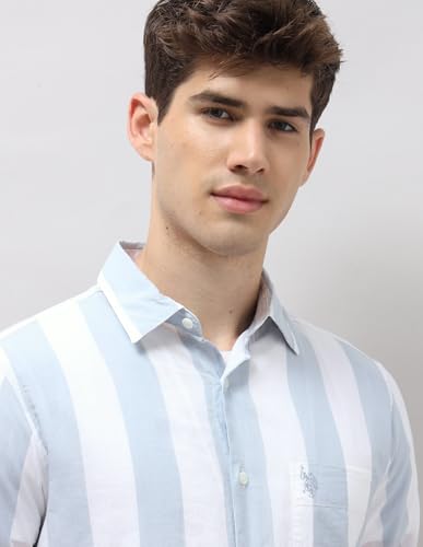 U.S.Polo Association Men's Vertical Striped Regular Fit Shirt (USSHT3377_Teal_42)