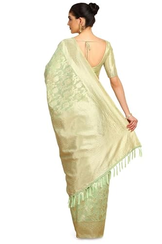 Soch Womens Sap Green Floral Jacquard Weave Tussar Saree