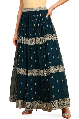 Soch Womens Teal Green Georgette Embroidered Lehenga Choli With Mirror Work