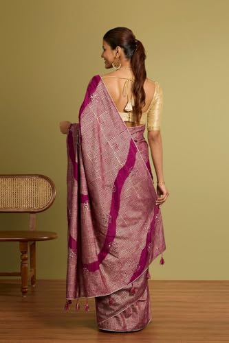Taneira Women Purple Viscose Embroidered Saree with Unstitched Blouse Piece (SAIP01AC1417-Purple)