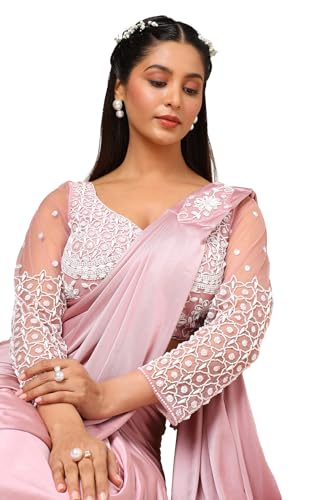 Soch Womens Blush Pink Nylon Blend Saree With Beads