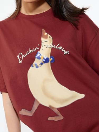The Souled Store Fabulous Women and Girls Short Sleeves Round Neck Maroon Graphic Printed Cotton Oversized Breathable Lightweight Oversized T-Shirt