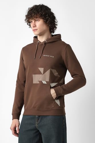 Men Brown Print Hooded Neck Sweatshirt