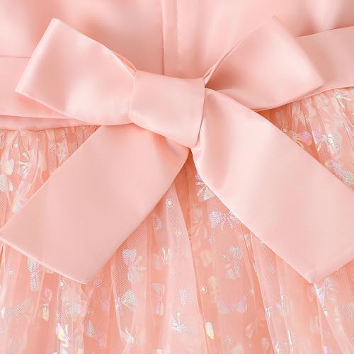 Hopscotch Girls Peach Short Sleeves Butterfly Applique Gown for Age (5-6 Years)