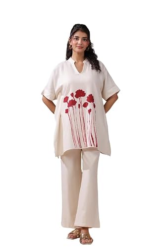 JISORA Women's Printed Cotton Flex Co-ord Set 1KFP3445-S Off-white S