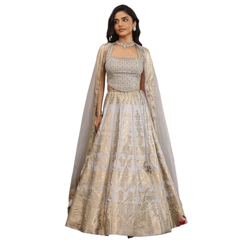 BIBA Women Light Blue Cotton Kalidar Dyed Lehenga Set_38