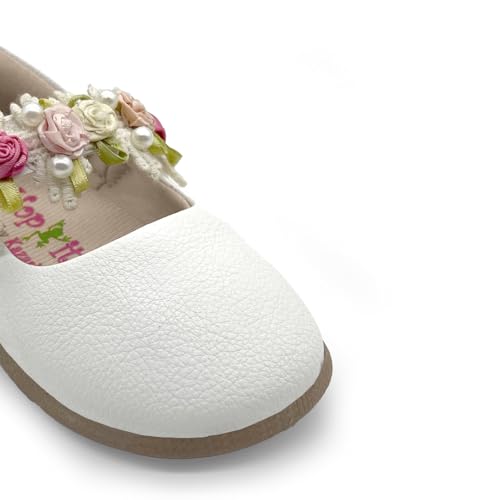 KazarMax Baby Girls Ivory White Ballet Flat Ballerina - 36-42 Month