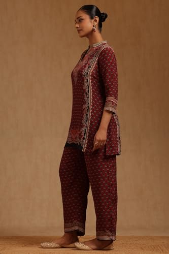 Soch Womens Brick Red Crepe Ethnic Motifs Co-Ords Set