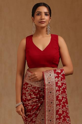Soch Womens Fuchsia Georgette Embroidered Saree With Stone Work