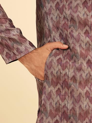 Manyavar Men's Art Silk Chevron Printed Kurta Pyjama Set (Purple,XXXL)
