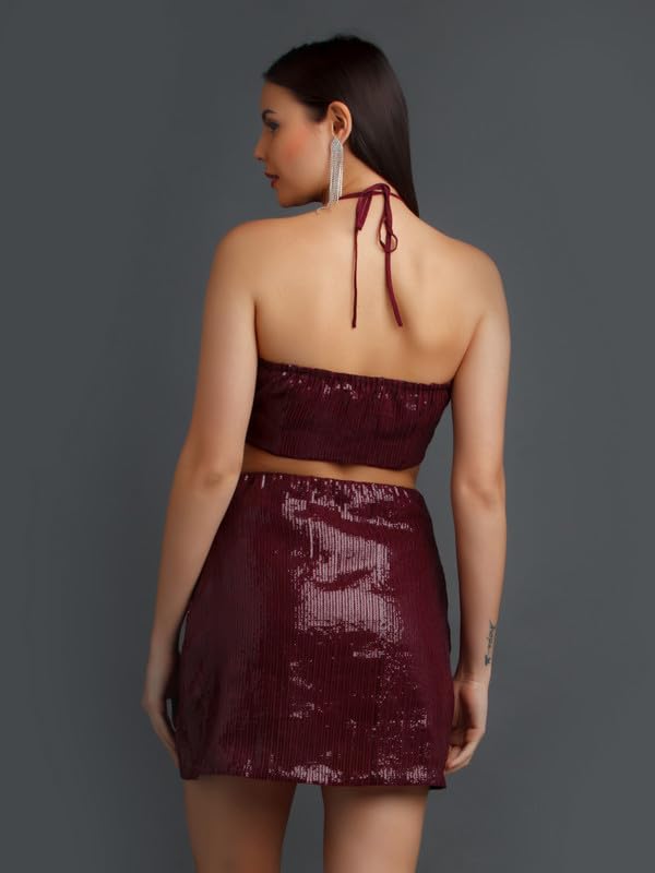 Zink Z Women's Maroon Embellished Fitted Co-Ord Set