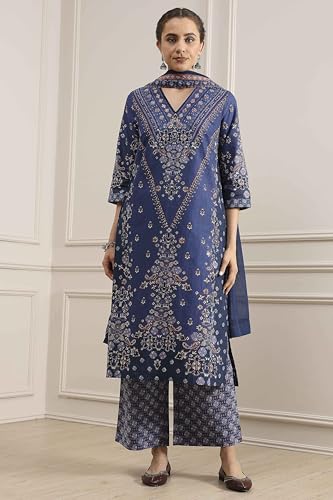 Biba Women's Cotton Kurta Set (SKDVINWIN30551AW25BLU_Blue