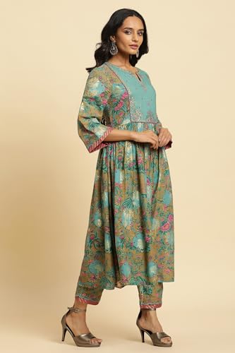 W for Woman Brown Floral Printed Kurta, Pant and Dupatta Set_24AUWS19864-122303_XL
