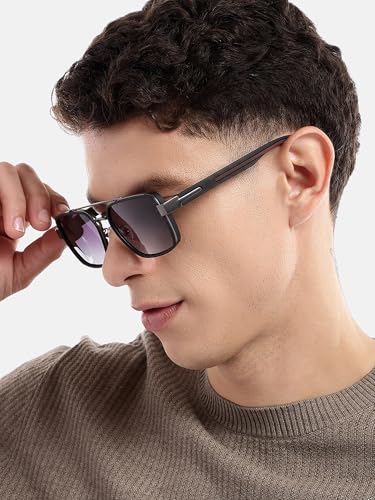 Carlton London Unisex Premium Metallic & Black Toned Grey UV with Polarized Lens Square Sunglass