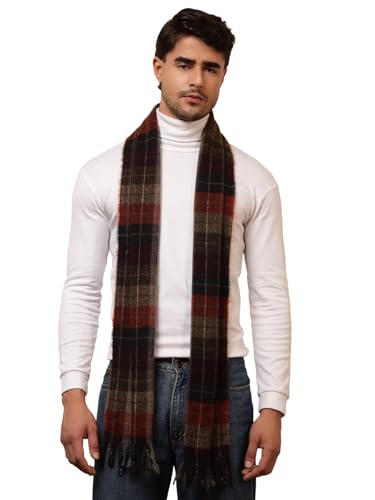 Ravaiyaa - Attitude is everything Men's Brown Checked Pattern Reversible Winter Wool Scarf, Muffler 72"x14" Inch