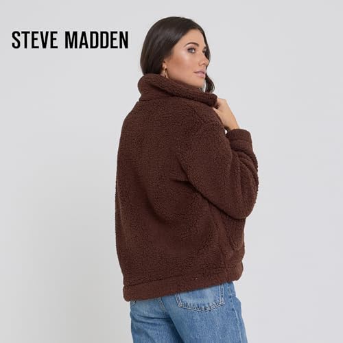 Steve Madden Sherpa Jacket Women - Oversized Faux Fur Winter Coats for Women, Shearling Fleece Plus Size Winter Jacket XS-3X, Espresso, Medium