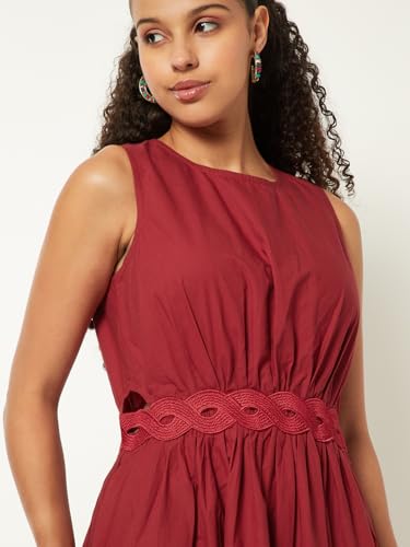 Max Women Solid A-line Dress (Red_XL)