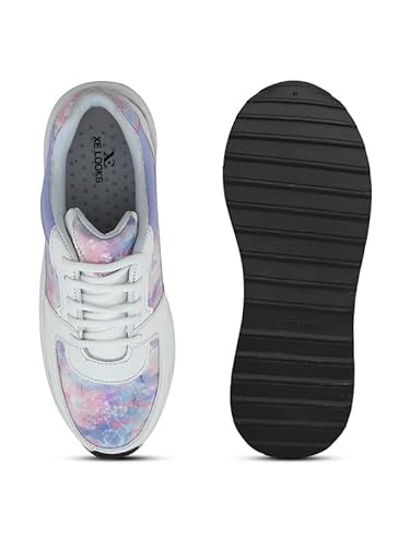 XE Looks Women Printed Lace-Up Sneakers | Comfortable Lightweight Soft Sole Casual Shoes for Girls | Fashionable, and Stylish Design Footwear | Ideal for Walking, Running and Daily Use (Purple)