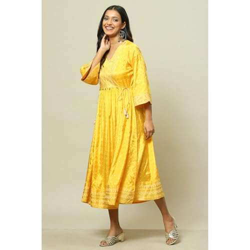 Rangriti Women Mustard Liva Kalidar Dress_36
