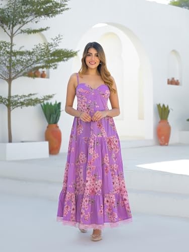 Divena Purple Shoulder Strap Cotton Dress
