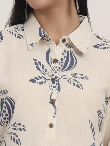 Divena Off White Floral Cotton A-Line Kurta (DBK1456)