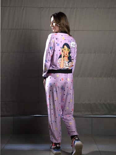 STORIES OF BANNO'S SWAGGER | Woman Poly Knit Printed Coord Set | Pajama Set | Coord Set for Women Purple
