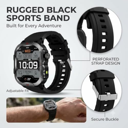 Drumstone Smart Watch for Men and Women, 2.01 Inch Square IPS Display, Bluetooth Calling, Fitness Tracker, IP68 Water Resistant Digital Smartwatch with Black Sports Band