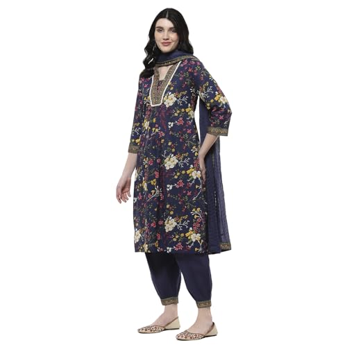 Rangriti Women Navy Cotton Straight Kurta Set_36